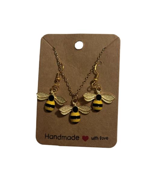 Queen Bee Charm Set – Necklace & Earrings (Handmade)