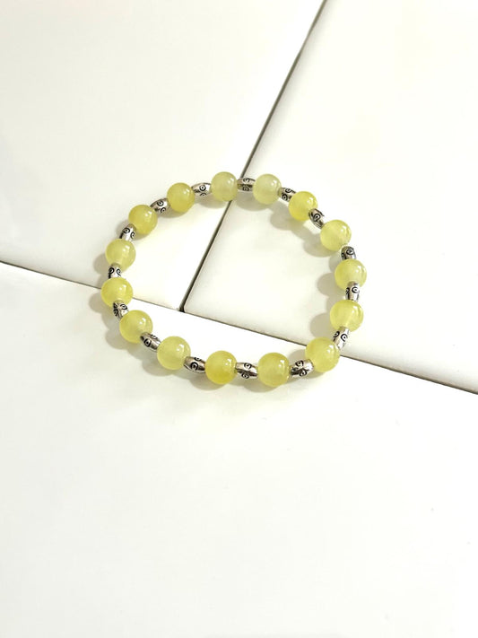 Aqua Blue, Light Yellow, and Grey Bracelet set with Silver engraved Intervals