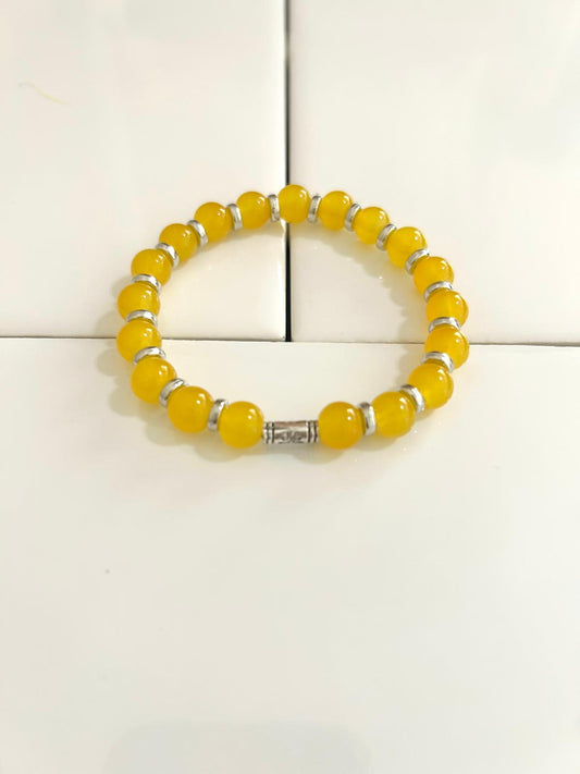 Yellow, Maroon, Orange, Teal Bracelet Set with Silver Intervals