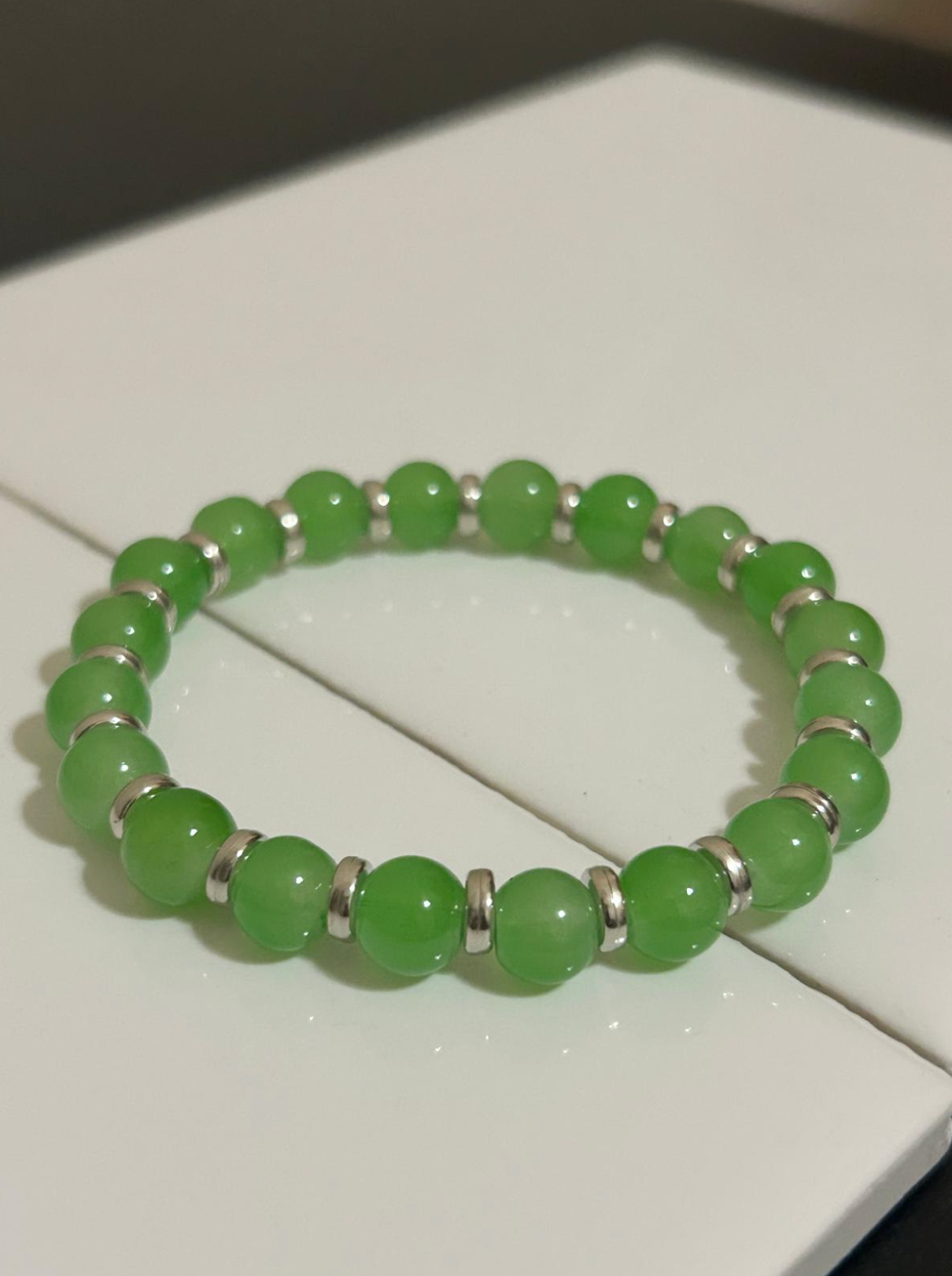 Glass bead Bracelets with Silver Intervals