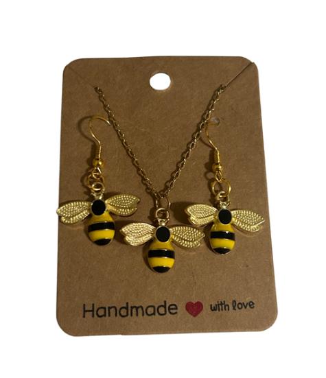 Queen Bee Charm Set – Necklace & Earrings (Handmade)