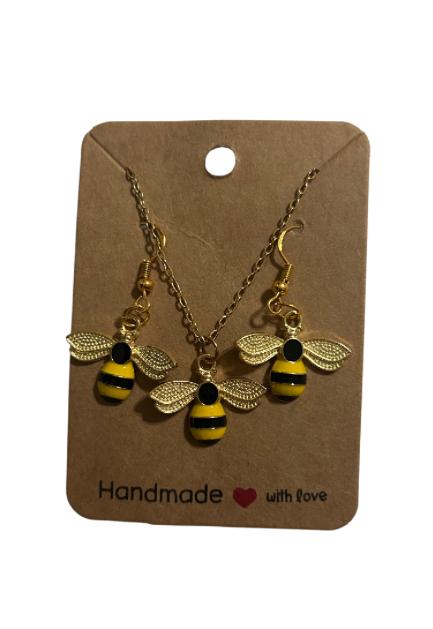 Queen Bee Charm Set – Necklace & Earrings (Handmade)