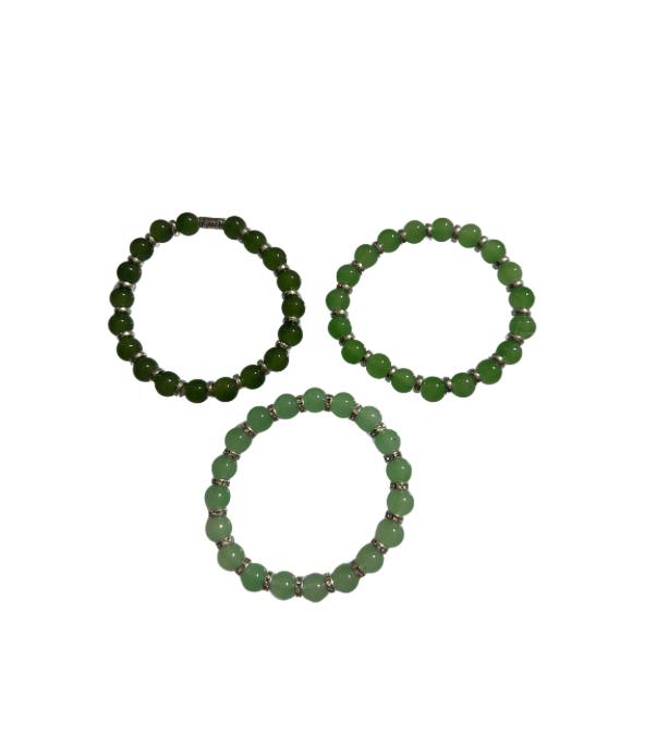 Tranquil Forest – Green Bead Bracelet Trio (Set of 3)