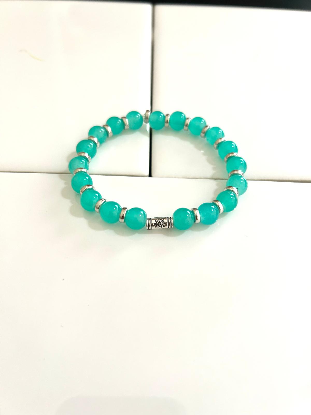 Yellow, Maroon, Orange, Teal Bracelet Set with Silver Intervals